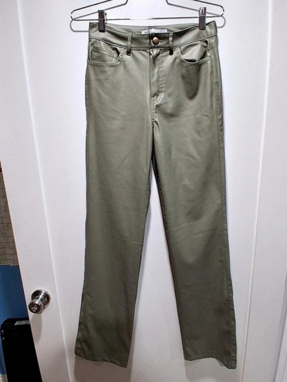 Zara Faux Leather Straight Leg Pants in Green Size 2